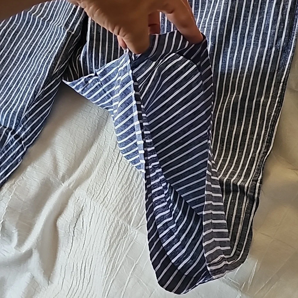 BeachLunchLounge Cropped Linen Striped Pants Size XXL - Picture 6 of 15